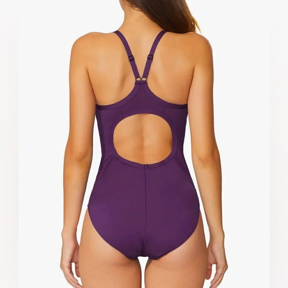 BALEAF Athletic Training Adjustable Strap One Piece Swimsuit size 34 plum/purple